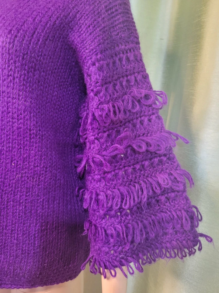 RARO De Colección Años 60 Morado Mohair Tejido Mod Asiento por Joseph Magnin Hecho en Italia Talla M/L Foto 4 de 4