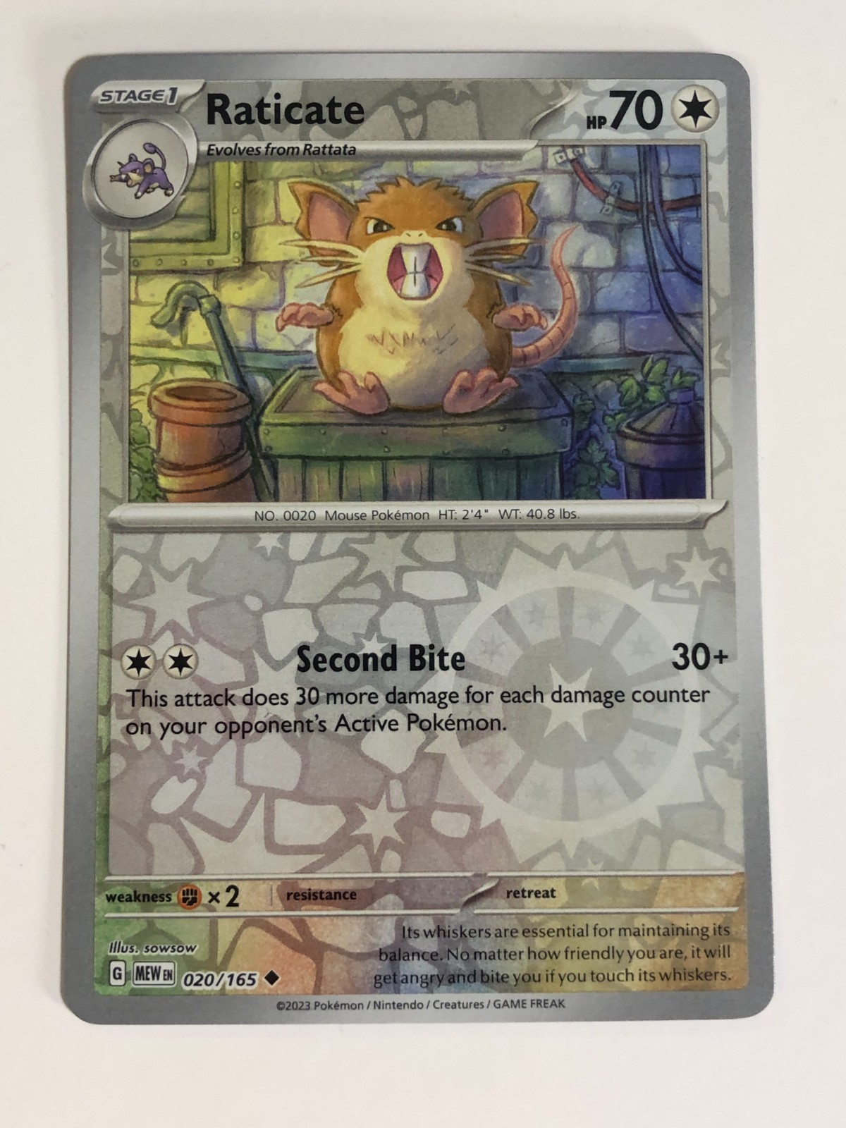 Pokemon TCG 151 Reverse Holographic Raticate 020/165 Near Mint