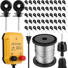 Imagen de 5 Mile Electric Fence Charger Kit 0.25 Joule 110V Wire Insulators for Poultry