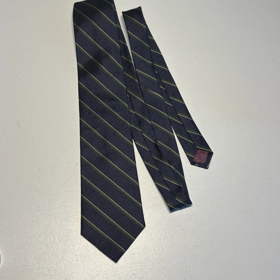 VINTAGE! Liberty Of London 56"x 3.5" Navy & Green Striped 100% Silk Tie USA! - Image 3 of 4