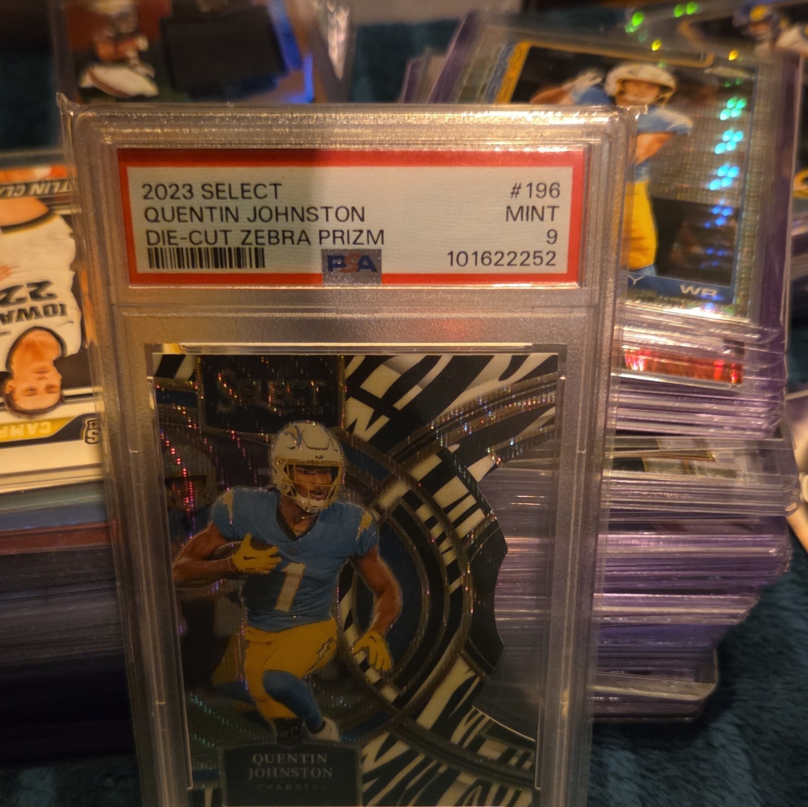 Panini 2023 Select Quentin Johnston RC #196 Zebra Prizm Die-Cut PSA 9