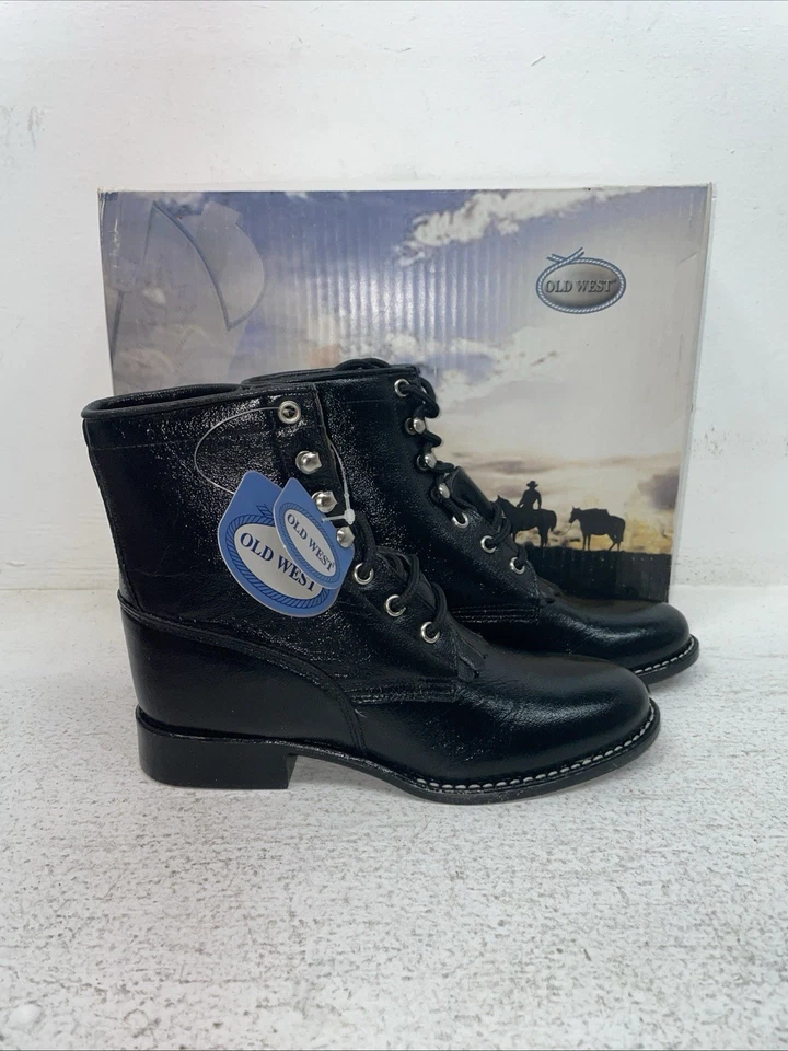 New Youth 黑色系带 Old West 牛仔靴。 Y 5110 3.5 3 1/2. 22-39 — 第 4/4 张图片