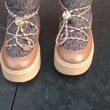 Michael Kors Women  s Brown Logo Sport Suede Lace-Up Ankle Bootie 8.5