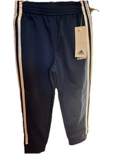 Adidas Boys Jogger Pants Size 5 Navy/ White Three Stripe Athletic Track NEW