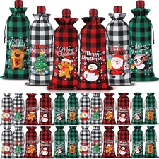 Windyun 24 Pcs Christmas Burlap Wine Gift 1 Count (Pack of 24), Red, Green 