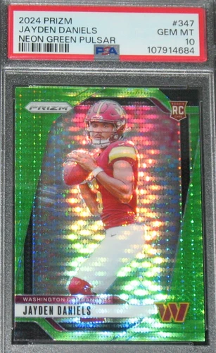JAYDEN DANIELS 2024 Panini Prizm Neon Green Pulsar Parallel Rookie #347 PSA 10