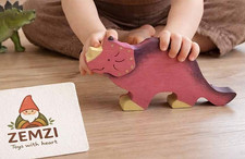 Handcrafted Wooden Triceratops Toy Waldorf Inspired Dinosaur Artisan Toy "Timo"