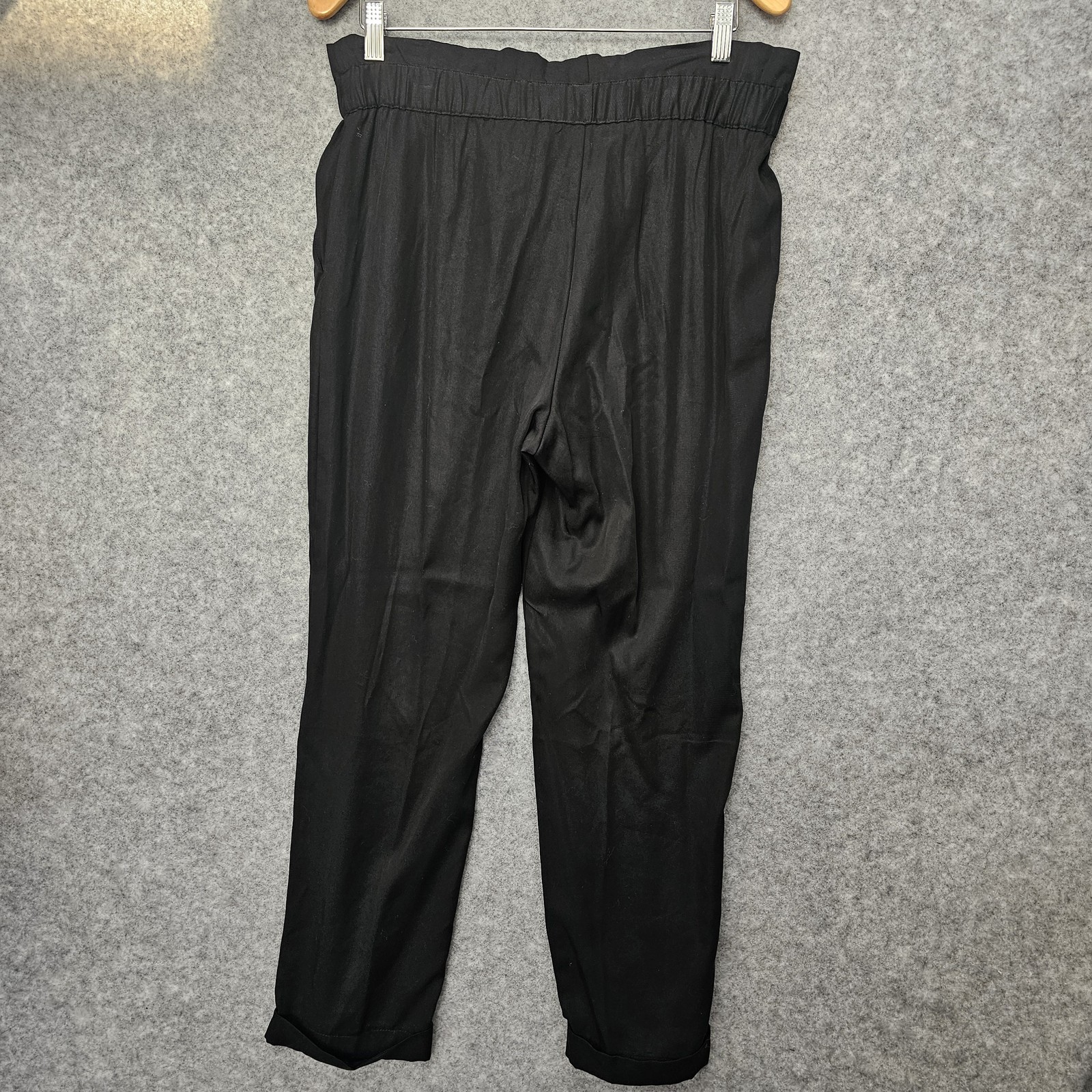 MANGO Basics Pants Womens Medium Black Paperbag Tie Waist Cropped Travel 32x26 thumbnail 2