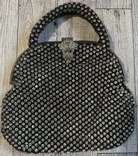 Antique Rhinestone Black Evening Handbag With Top Lock Lined In Satin