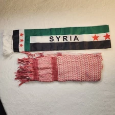 Lot of (2) scarves Red/White Scarf Black White Green SYRIA Flag/Scarf