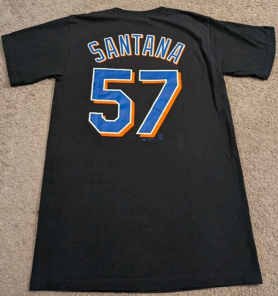 Camiseta deportiva negra mediana para hombre Majestic New York Mets Johan Santana #57 Foto 2 de 4
