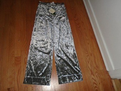 Halara High Waisted Pockets Straight Leg Silver Velvet Casual Pant Small Pet NEW
