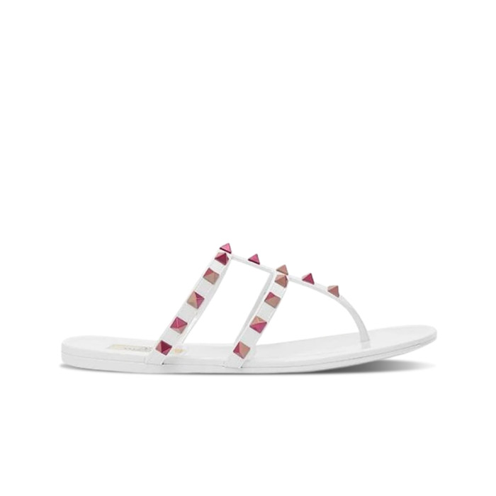 Valentino Rockstud Thong Slide Sandals White Women