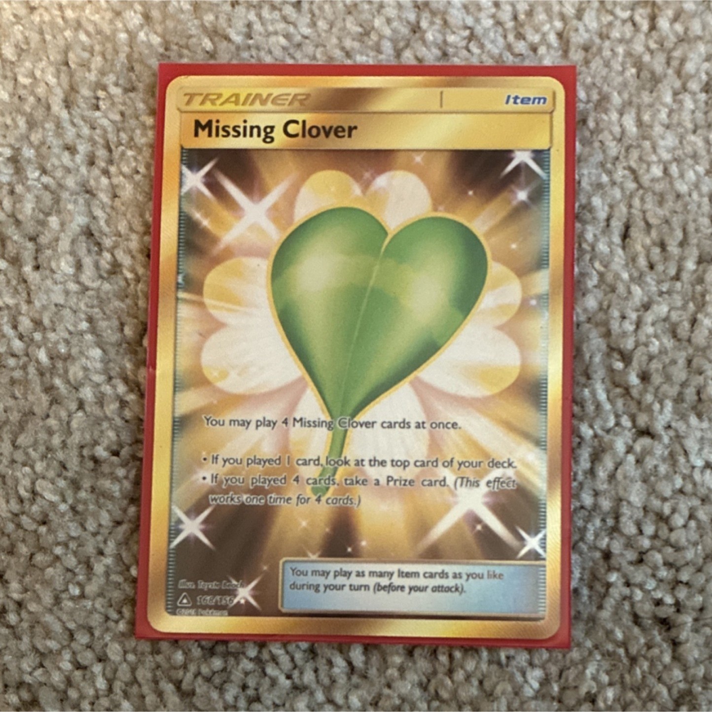 Pokémon Missing Clover Trainer Item Sm-Ultra Prism Secret Rare 168/156 Card