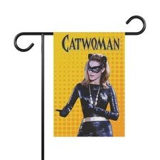 Catwoman 12x18 Flag, Julie Newmar Outdoor Decor, Garden Banner, Comic Book Fan