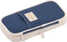 Large Storage Pencil Case Pen Bag with Zipper Big Capacity Pouch Navy Blue