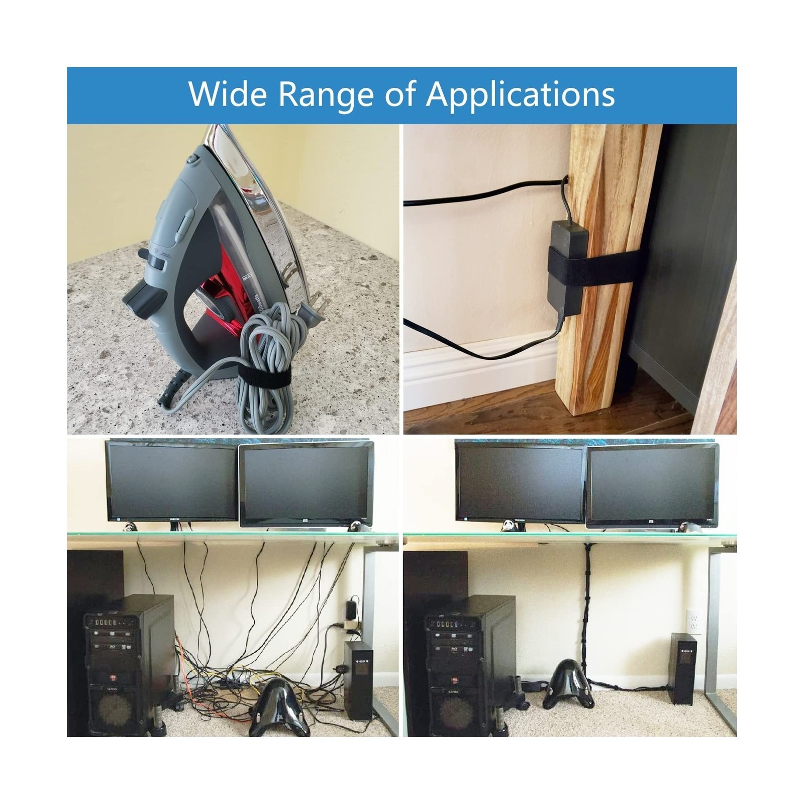 Matenf Double-Sided Hook and Loop Straps, Self-Gripping, 1 Inch Wide, Cut to ...