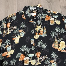 Vtg Pierre Cardin Men's Hawaiian Black Short Sleeve Shirt Spirits Luau LG Party