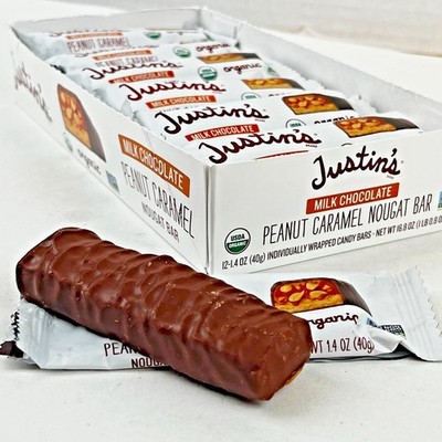 Justins Organic MILK Chocolate Nougat Peanut Caramel-12 Bars-B.B.Date: 6/25/2026