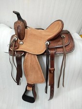 Size-15" Classic Roughout Seat Western Tooled Horse Leather Saddle With Tack Set
