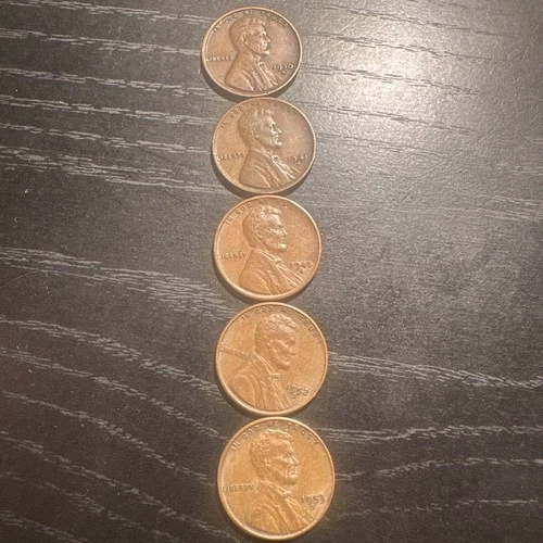 Lot of (5) San Francisco "S" Mint Lincoln Wheat Cents - 1930s to 1950s