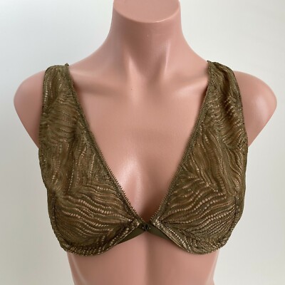 Victoria's Secret Unlined Underwire Zebra Plunge Bra  Olive Green Size 36D  NWT
