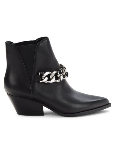 New MARC FISHER LTD WOMEN'S MLHENLY WESTERN Silver Chain Leather BOOTIE Size 6