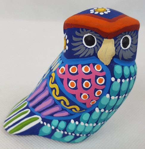 Mexican Clay Pottery Owl Folk Art Hand Painted Small 3"High x 2"Wide - Picture 12 of 14