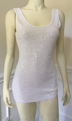 UNBRANDED WN SZ SM WHITE COTTON TANK TOP W/ SEQUINS IN FRONT Over
