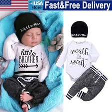 Newborn Baby Boy Clothes Brother Long Sleeve Top Hat Pants Tracksuit Outfit