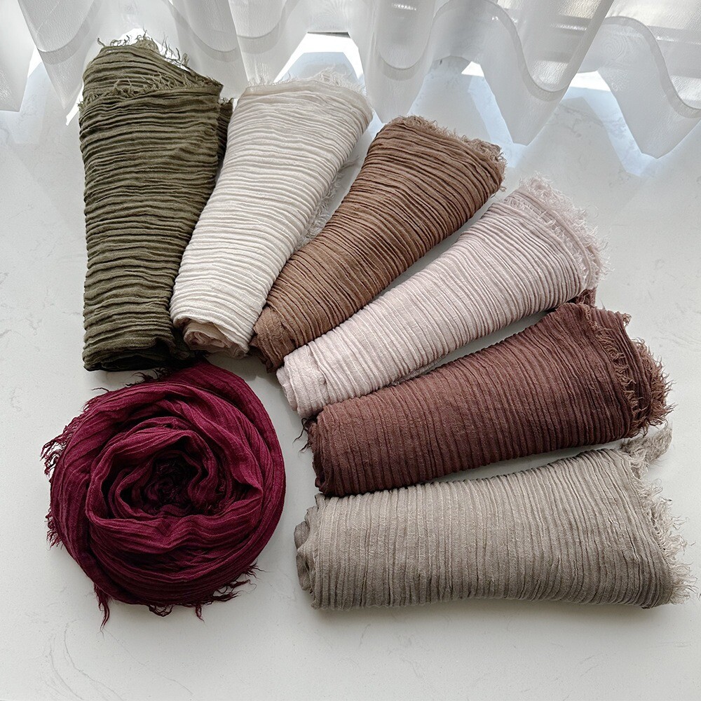 Women's Cotton Linen Scarf Solid Color Scarf Pleated Shawls Wraps Headscarves