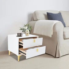 White Bedside Table, Storage Cabinet for the Bedroom, Side Table with 2-drawers!