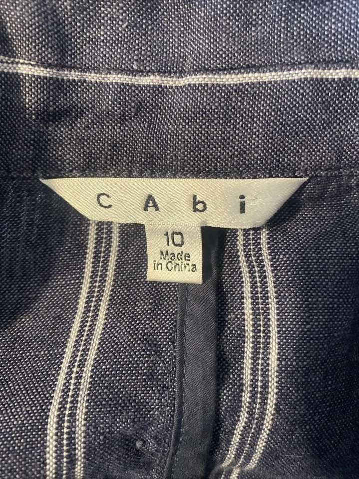 CAbi Blue & Ivory Striped Chambray Linen Nautical Button Front Blazer Jacket 10 - Image 4 of 4