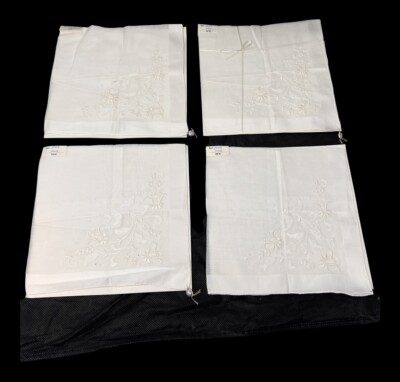 Casa Do Turista Madeira Linen Napkins Sheer White Embroidered Flower 11x11 Set 4