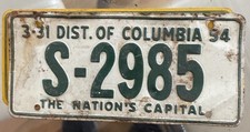 District de Columbia - Ancienne plaque d'immatriculation céréales 1954 2"x 5".