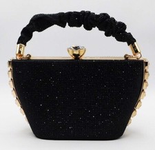 Vintage Rhinestone Evening Handbag Handle Wedding Party Clutch Purse /Black J69