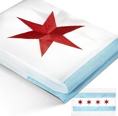 Anley EverStrong 3x5 Ft Embroidered Chicago Flag - Chicago IL Banner Flags