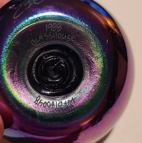 Glasshouse Studio Paperweight Opalescent Flower Signed Brakken Vintage 1988 - Picture 6 of 8