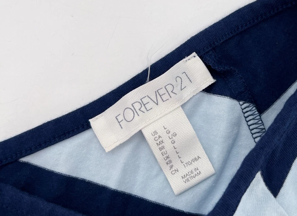 Forever 21 Shirt Womens Large Blue Blouse Striped V-Neck Cropped Braided Back - Image 3 of 4