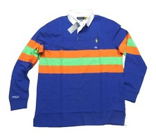 Polo Ralph Lauren Men's Blue Yacht Multi Striped Jersey Rugby Polo Shirt