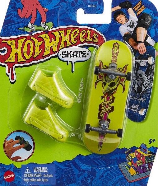 Hot Wheels Skate Neon Bones Tony Hawk Set of 4 Fingerboards and 2 Pairs of  Skate Shoes 