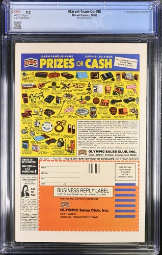 Marvel Team-Up #98 NEWSSTAND Variant CGC 9.2 (Spider-Man and Black Widow) 1980π₯ - Picture 2 of 4