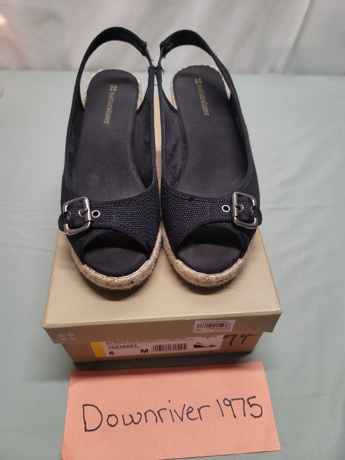 womens naturalizer sherene black fabric open toe slingback wedge