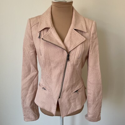 BCBGMAXAZRIA Boe Pink Textured Cotton Moto Motorcycle Jacket EUC Size Small 