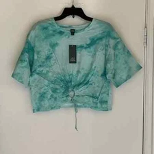 Wild Fable Energetic Aqua Tie-Dyed Bottom Tie Crop Top Shirt Size Medium