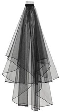 Women's Short Black Simple Tulle Lace Sheer Wedding Bridal Veil Bachelorette ...