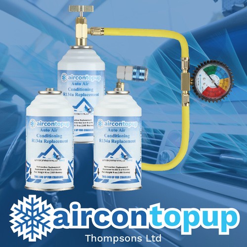 Car Aircon AC R134 Compatible Refill Recharge Regas Gas x3+ Hose/Gauge