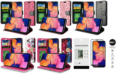 For Samsung Galaxy A10E S102DL (2019 Wallet Pouch Case Cover Tempered  Glass