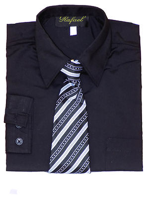 BOYS RECITAL, GRADUATION, LONG SLEEVE DRESS SHIRT w/ TIE, BLACK, SZ2T to  20 | eBay