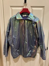 VTG 70s Purple Blue Silver Iridescent Zip Disco Jacket Sass Made In USA Large
